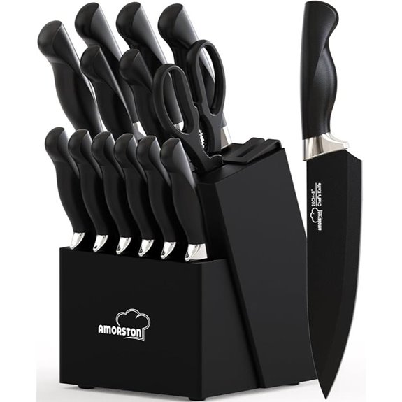 Amorston 15-Piece Kitchen Knife Set with Block