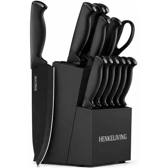 14-Piece Black Knife Set with Sharpener
