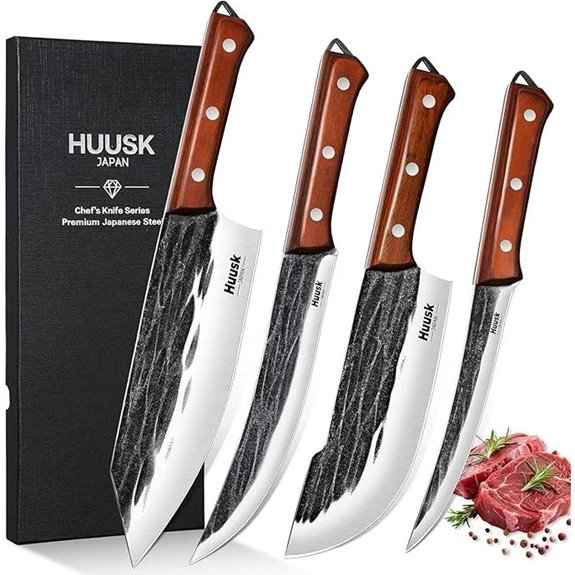 Huusk 4-Piece Hand Forged Butcher Knife Set