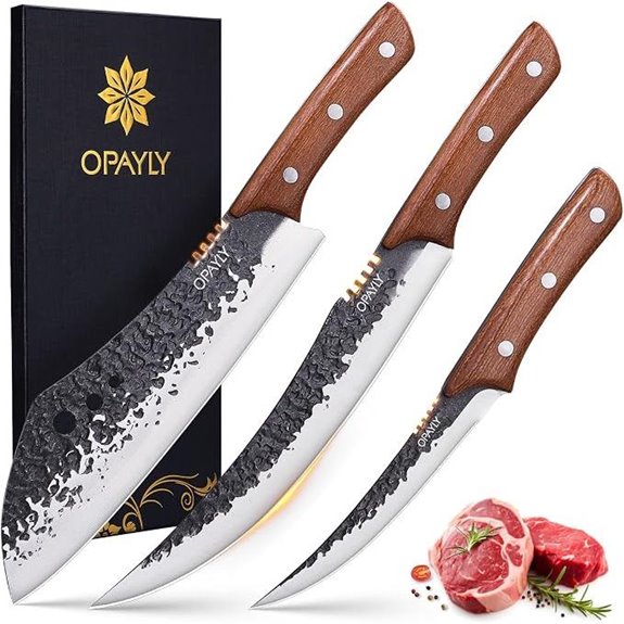 OPAYLY 3-Piece Hand-Forged Butcher & Carving Knife Set