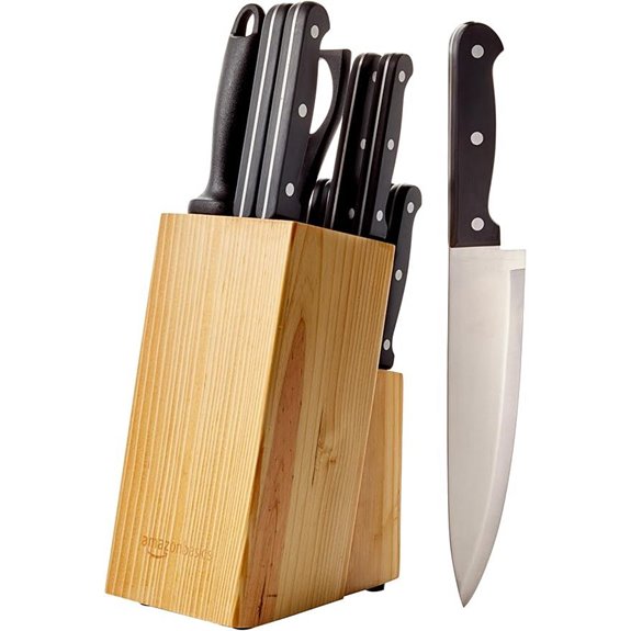 Amazon Basics 14-Piece Steel Knife Set with Block